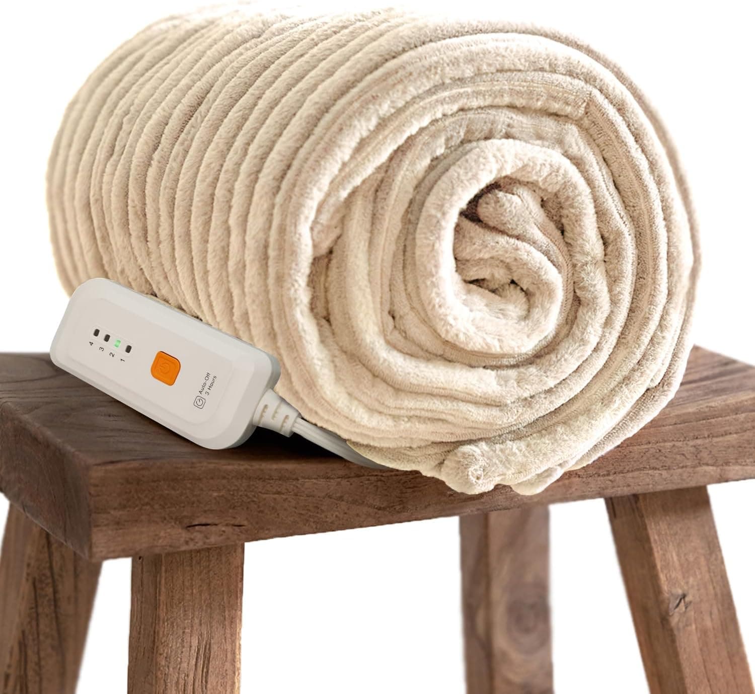 GOTCOZY Electric Heated Throw (Eggnog Ribbed Faux Fur)