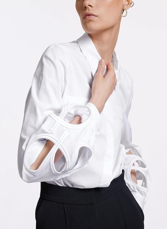 Elie Saab Cut-Out Cotton Shirt, Powder White - Luxury Tops - Under $2,000