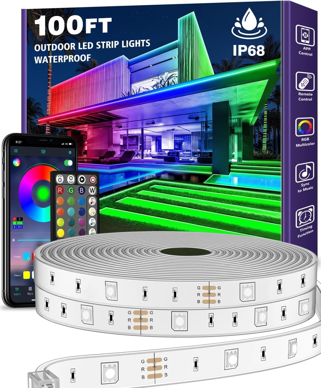 AILBTON 100ft Outdoor LED Strip Lights IP68