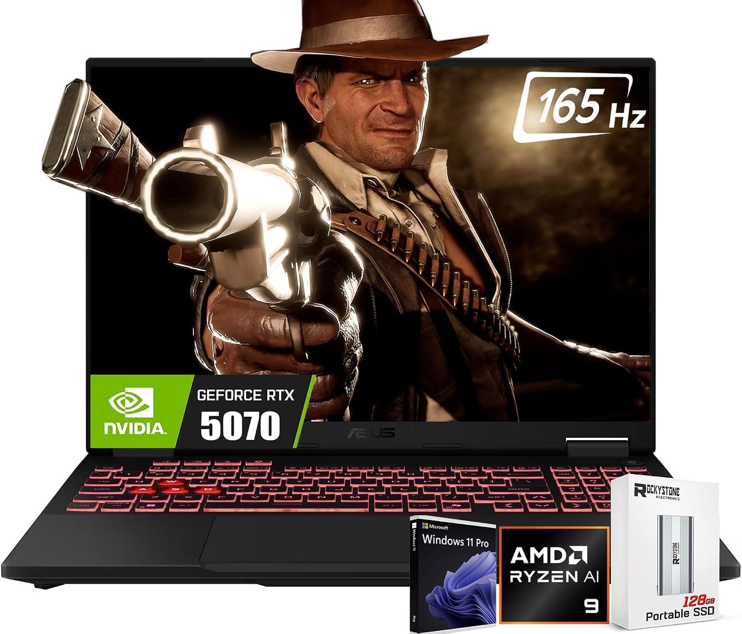 ASUS TUF A16 laptop with RGB keyboard on desk