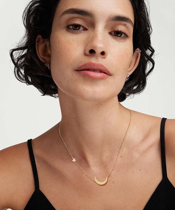 ASCOMY Dainty Gold Pendant Necklace 14k Gold Plated Delicate Tiny Love Heart Star CZ Leaf Pendant Necklace Simple Necklaces Everyday Jewelry for Women