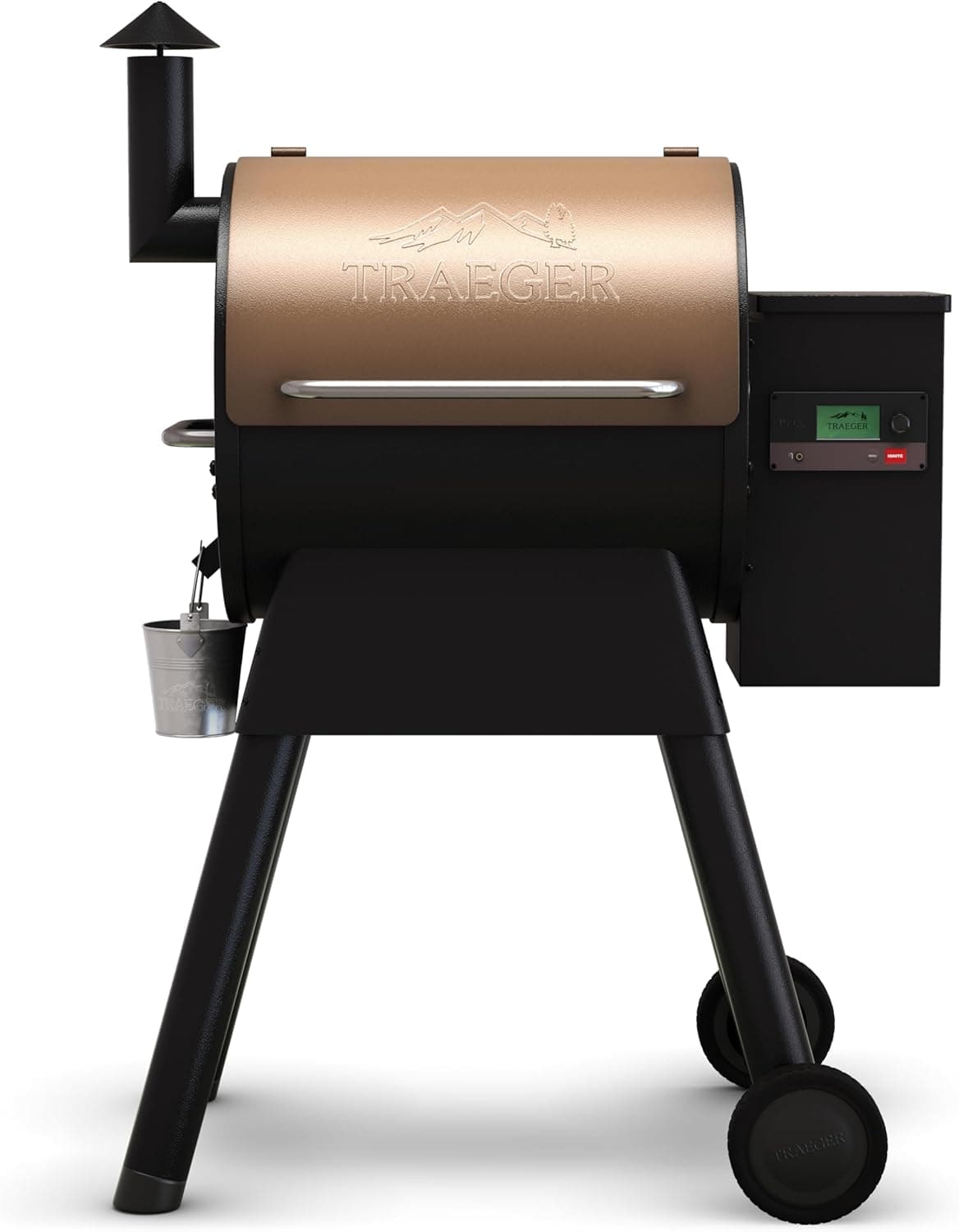 Traeger Pro 575 wood pellet grill with WiFIRE connectivity on a backyard patio