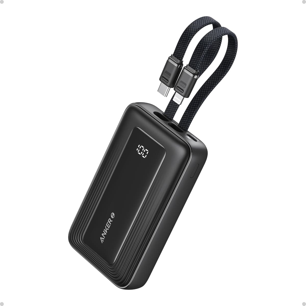 Anker Power Bank, 20,000mAh 30W Max Fast Portable Charger with Built-in USB-C and MFi Certified Lightning Cables