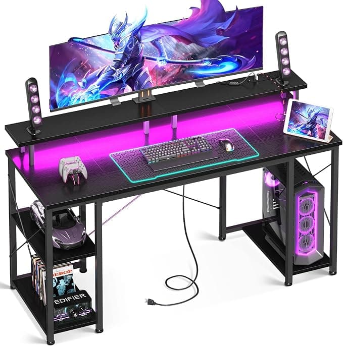 ODK 55 inch Gaming Desk with LED Lights & Power Outlets
