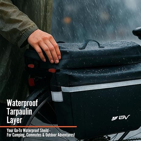 BV 26L Rear Bike Bag - Bike Saddle Bag with 4 Zippered Compartments & Adjustable Hooks - Water-Resistant Bike Bags for Bicycles with Reflective Trim, Taillight Hanger & Handle - Fits Most Racks
