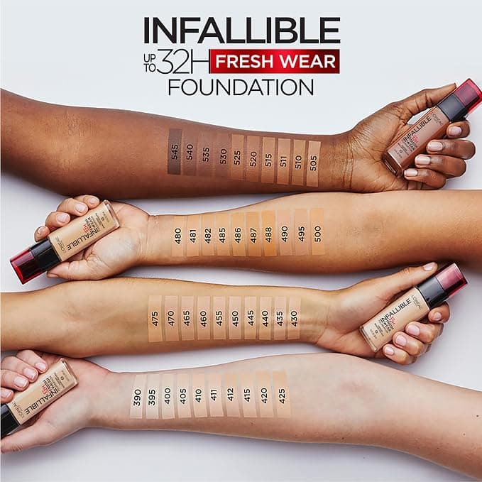 L'Oreal Paris Makeup Infallible Up to 32 Hour Fresh Wear Lightweight Foundation, 430 Ivory Buff, 1 Fl Oz, Packaging May Vary