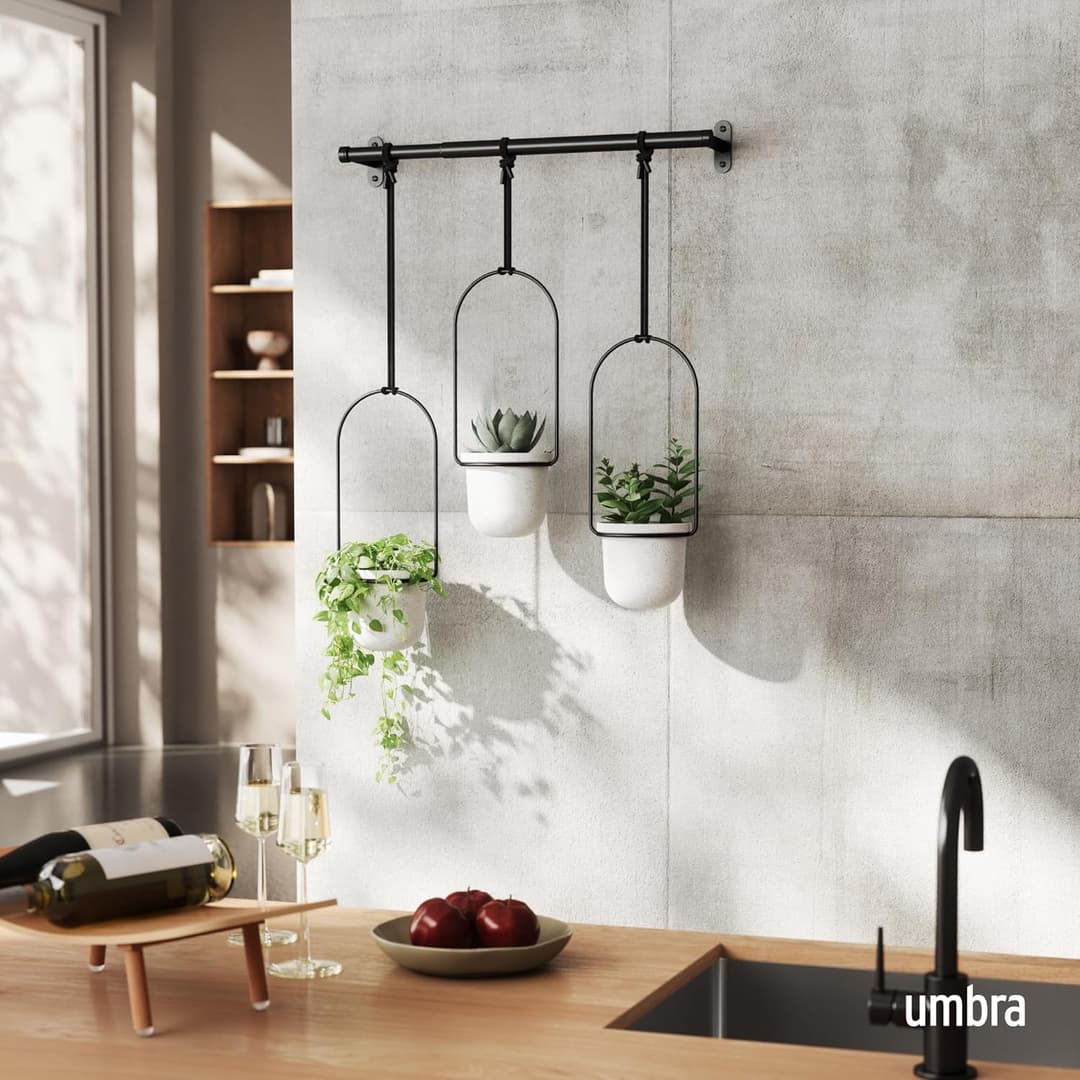 Umbra Triflora hanging planter set of 3 in white/black for indoor herb garden