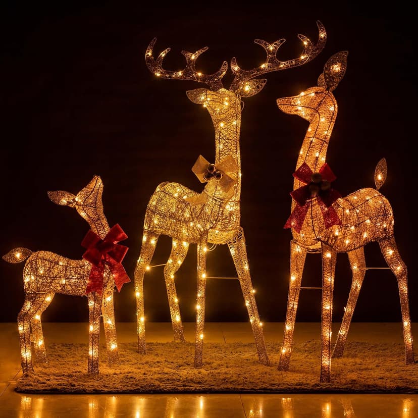 YULETIME Pre-Lit 3D Reindeer Family Set of 3