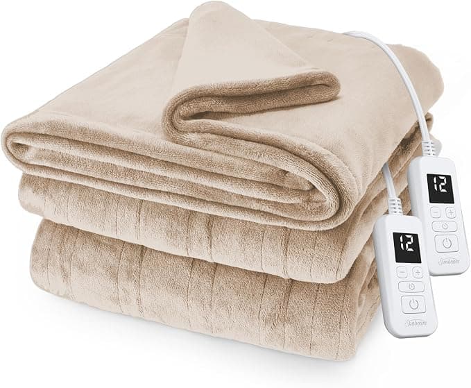 Sunbeam Royal Posh Velvet Heated Electric Blanket (Queen, Champagne)