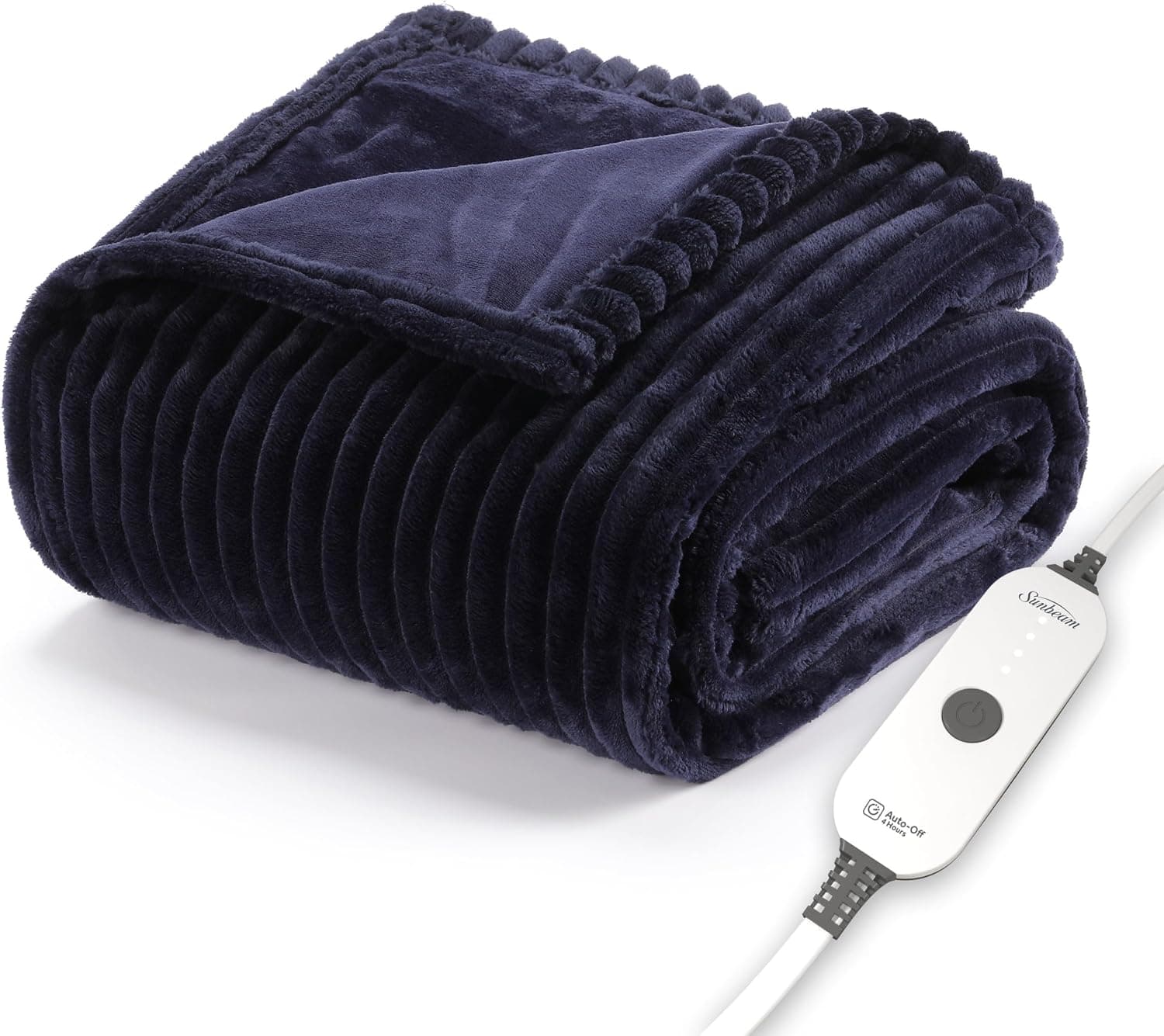 Sunbeam Royal Posh Velvet Heated Throw (Ribbed Admiral Blue)