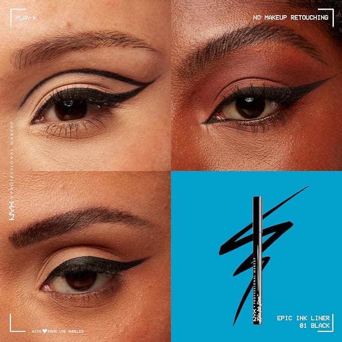 Bold Graphic Eyeliner trend - NYX PROFESSIONAL MAKEUP Epic Ink Liner, Waterproof Liquid Eyeliner - Black, Vegan Formula product image showing the affordable Amazon dupe for achieving this makeup look