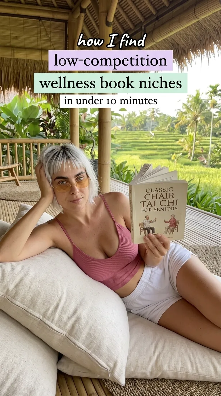 Kaia in a pink tank top reclining on white cushions holding Classic Chair Tai Chi for Seniors