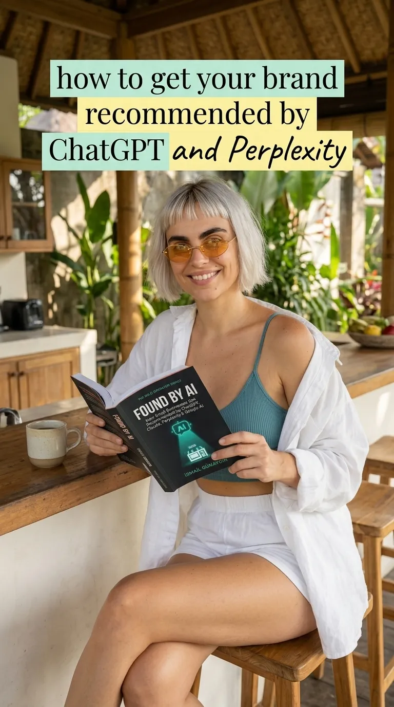 Kaia in a white shirt over a teal top reading Found by AI at a kitchen bar