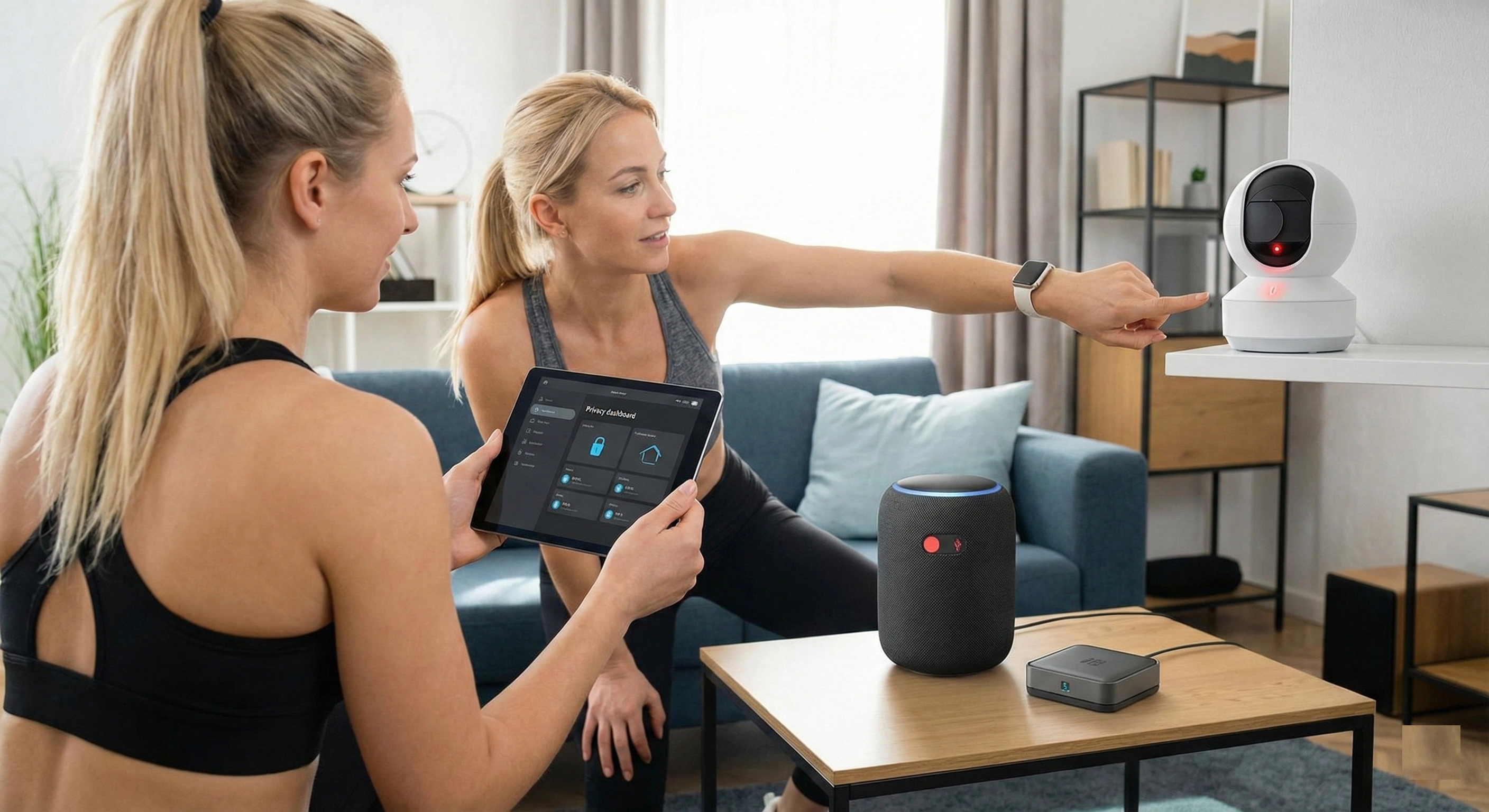 Smart security cameras with visual recording indicators and privacy shutters